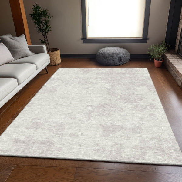 HomeRoots 5' X 8' Ivory and Beige Abstract Area Rug - Durable, Washable, UV-Protected for Modern Living Spaces 671302