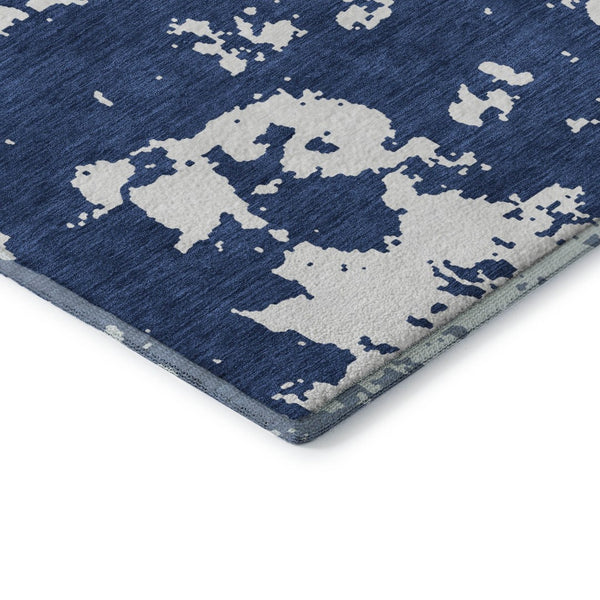 HomeRoots 5' X 8' Navy Blue & Ivory Abstract Area Rug - Stylish, Washable, UV-Protected, Durable for Homes 671308