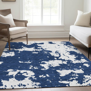 HomeRoots 5' X 8' Navy Blue & Ivory Abstract Area Rug - Stylish, Washable, UV-Protected, Durable for Homes 671308