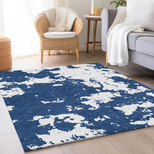 HomeRoots 8' X 10' Navy Blue & Ivory Abstract Area Rug - Washable, UV-Protected, Stylish & Durable for Homes 671310