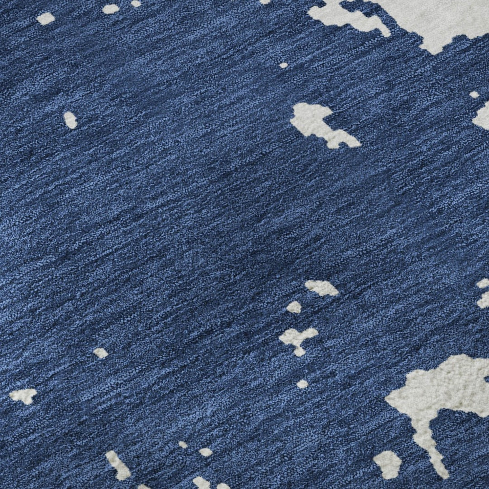 HomeRoots 8' X 10' Navy Blue & Ivory Abstract Area Rug - Washable, UV-Protected, Stylish & Durable for Homes 671310
