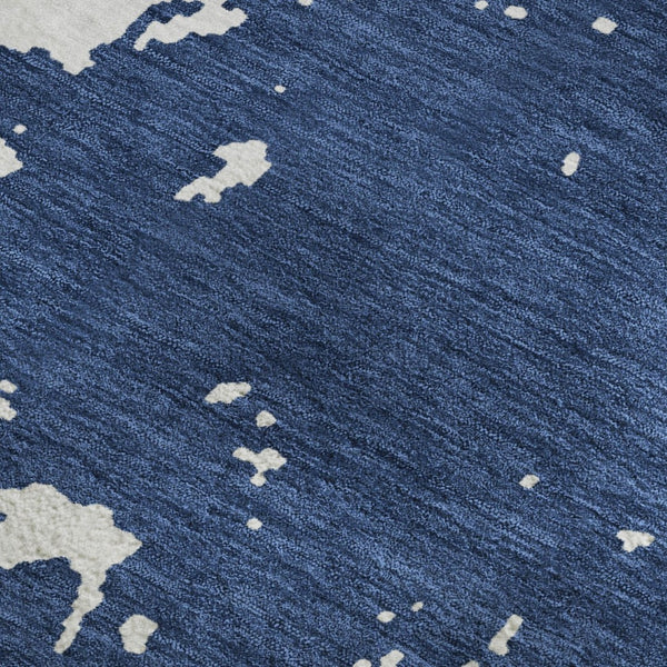 HomeRoots 8' X 10' Navy Blue & Ivory Abstract Area Rug - Washable, UV-Protected, Stylish & Durable for Homes 671310