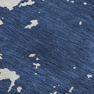 HomeRoots 9' X 12' Navy Blue & Ivory Abstract Washable Area Rug - Durable, Stylish & UV Protected for Homes 671311