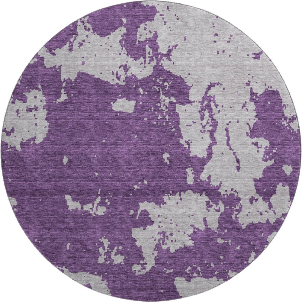 HomeRoots 8' Abstract Purple and Gray Round Rug – Washable, UV Protected, Stain Resistant for Busy Homes 671315