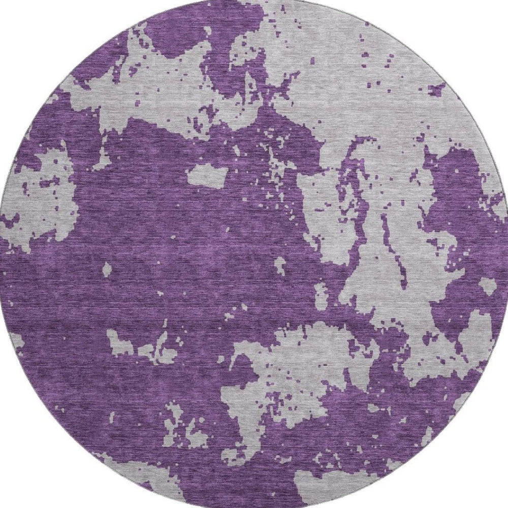 HomeRoots 8' Abstract Purple and Gray Round Rug – Washable, UV Protected, Stain Resistant for Busy Homes 671315