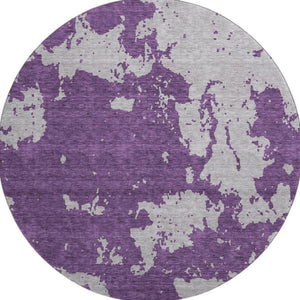 HomeRoots 8' Abstract Purple and Gray Round Rug – Washable, UV Protected, Stain Resistant for Busy Homes 671315