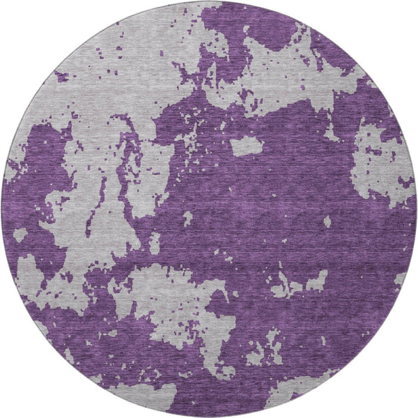 HomeRoots 8' Abstract Purple and Gray Round Rug – Washable, UV Protected, Stain Resistant for Busy Homes 671315