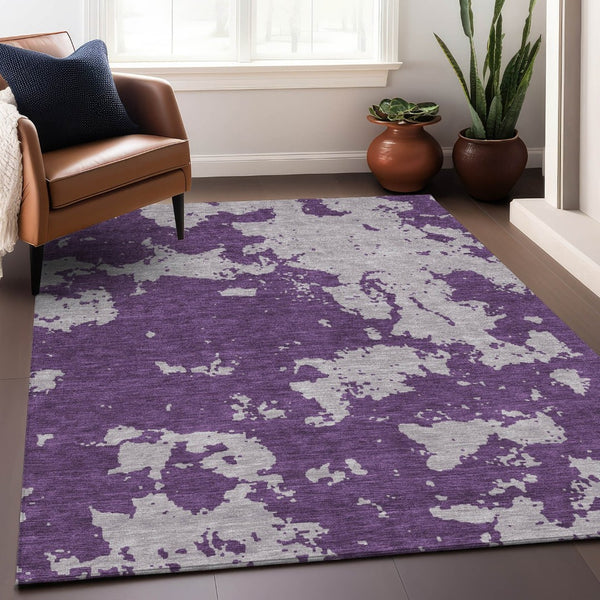 HomeRoots 10' X 14' Purple And Gray Abstract Washable Area Rug – UV Protected, Durable, Easy-Care for High Traffic 671318