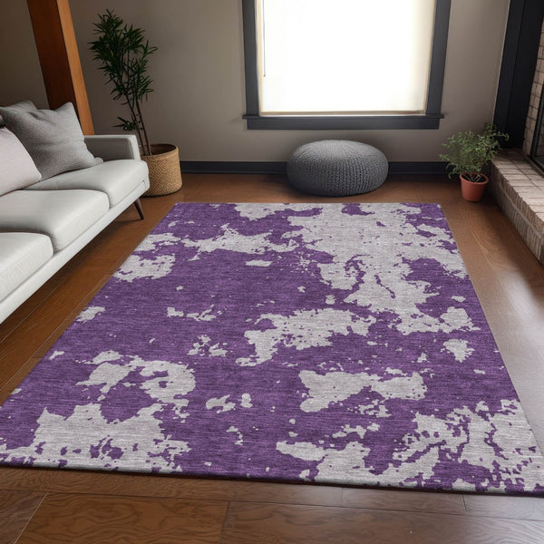 HomeRoots 10' X 14' Purple And Gray Abstract Washable Area Rug – UV Protected, Durable, Easy-Care for High Traffic 671318