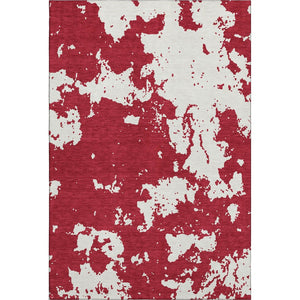 HomeRoots 5' Red and Ivory Abstract Washable Area Rug - UV Protected, Stain Resistant, Non-Slip Design for Homes 671320