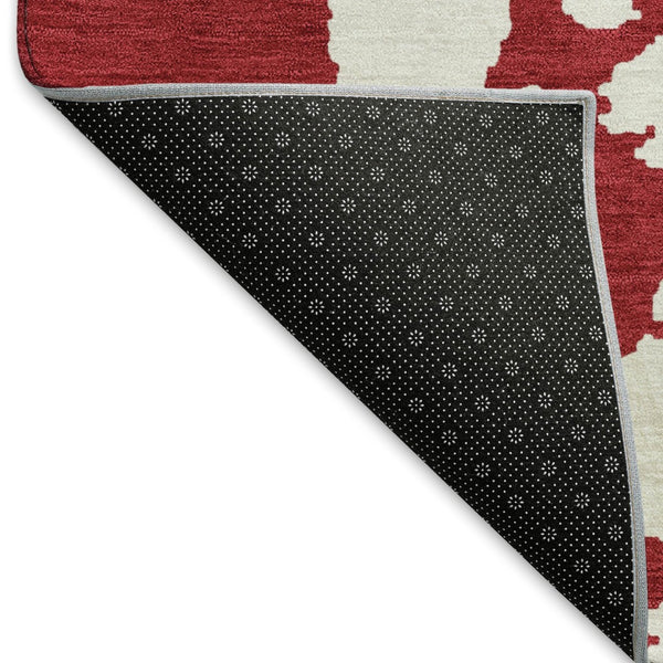 HomeRoots 5' Red and Ivory Abstract Washable Area Rug - UV Protected, Stain Resistant, Non-Slip Design for Homes 671320