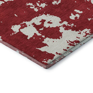 HomeRoots 5' Red and Ivory Abstract Washable Area Rug - UV Protected, Stain Resistant, Non-Slip Design for Homes 671320
