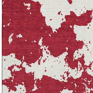 HomeRoots 5' Red and Ivory Abstract Washable Area Rug - UV Protected, Stain Resistant, Non-Slip Design for Homes 671320