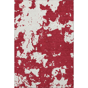 HomeRoots 5' Red and Ivory Abstract Washable Area Rug - UV Protected, Stain Resistant, Non-Slip Design for Homes 671320