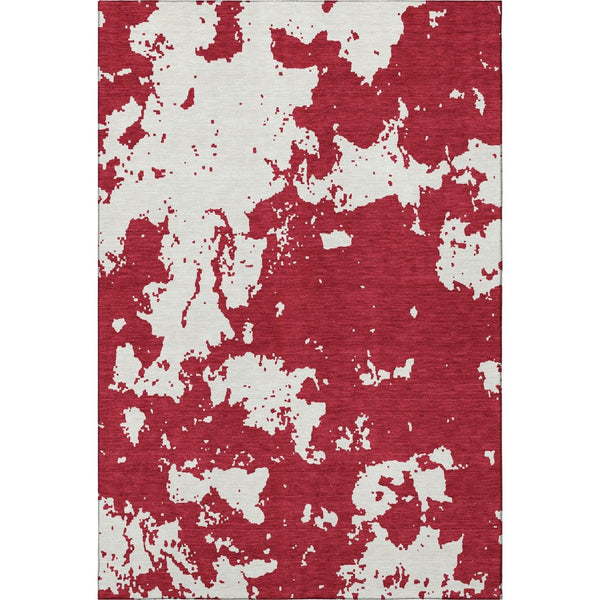 HomeRoots 5' Red and Ivory Abstract Washable Area Rug - UV Protected, Stain Resistant, Non-Slip Design for Homes 671320