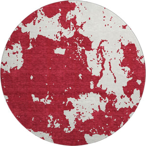 HomeRoots 8' Red and Ivory Abstract Round Rug - Washable, UV-Protected, Stylish, Durable for Busy Spaces 671321