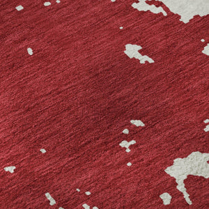 HomeRoots 8' Red and Ivory Abstract Round Rug - Washable, UV-Protected, Stylish, Durable for Busy Spaces 671321