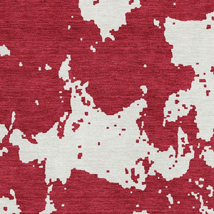 HomeRoots 9' X 12' Red And Ivory Abstract Washable Area Rug - Durable, UV Protected, Perfect for Homes with Kids! 671323