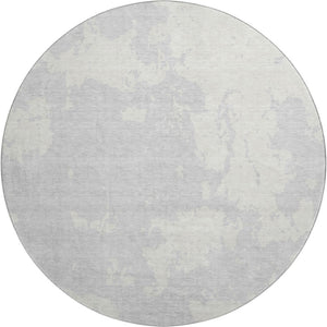 HomeRoots 8' Elegant Silver and Ivory Abstract Washable Round Rug - UV Protected, Kid & Pet Friendly Design 671327