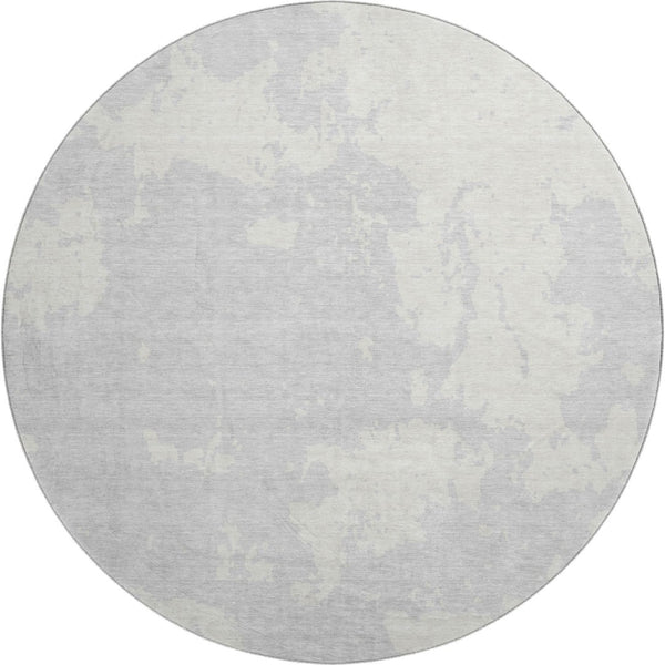 HomeRoots 8' Elegant Silver and Ivory Abstract Washable Round Rug - UV Protected, Kid & Pet Friendly Design 671327