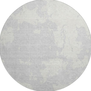 HomeRoots 8' Elegant Silver and Ivory Abstract Washable Round Rug - UV Protected, Kid & Pet Friendly Design 671327