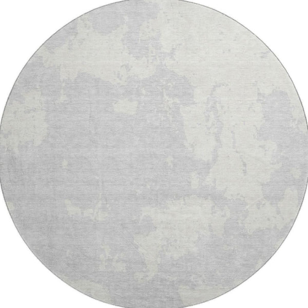 HomeRoots 8' Elegant Silver and Ivory Abstract Washable Round Rug - UV Protected, Kid & Pet Friendly Design 671327