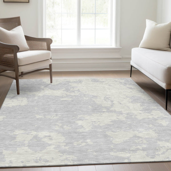 HomeRoots 8' X 10' Silver and Ivory Abstract Washable Area Rug – Durable, UV-Protected for Modern Spaces 671328
