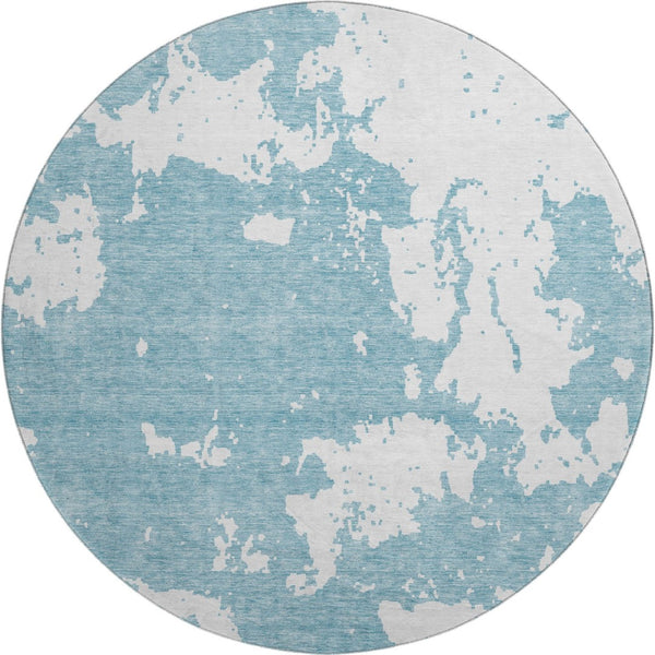 HomeRoots 8' Sky Blue and Ivory Abstract Washable Round Rug – Stylish, Durable, UV-Protected for Any Space 671333