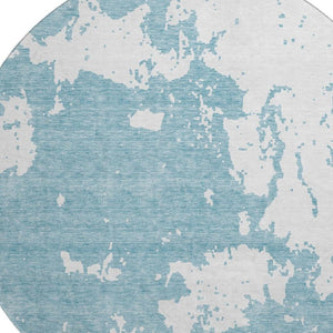 HomeRoots 8' Sky Blue and Ivory Abstract Washable Round Rug – Stylish, Durable, UV-Protected for Any Space 671333