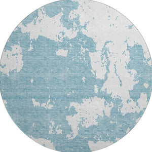 HomeRoots 8' Sky Blue and Ivory Abstract Washable Round Rug – Stylish, Durable, UV-Protected for Any Space 671333