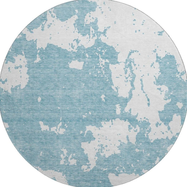 HomeRoots 8' Sky Blue and Ivory Abstract Washable Round Rug – Stylish, Durable, UV-Protected for Any Space 671333