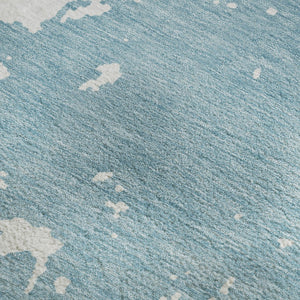 HomeRoots 8' X 10' Sky Blue & Ivory Abstract Area Rug – Washable, UV-Protected, Durable for High-Traffic Spaces 671334