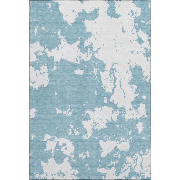 HomeRoots 10' Sky Blue & Ivory Abstract Washable Area Rug - Durable, UV-Protected, Perfect for Modern Spaces! 671336