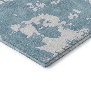 HomeRoots 10' Sky Blue & Ivory Abstract Washable Area Rug - Durable, UV-Protected, Perfect for Modern Spaces! 671336