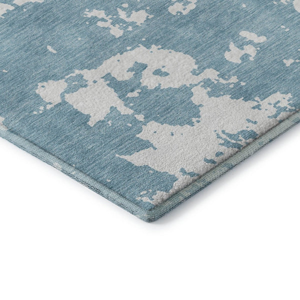 HomeRoots 10' Sky Blue & Ivory Abstract Washable Area Rug - Durable, UV-Protected, Perfect for Modern Spaces! 671336