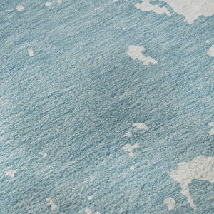 HomeRoots 10' Sky Blue & Ivory Abstract Washable Area Rug - Durable, UV-Protected, Perfect for Modern Spaces! 671336