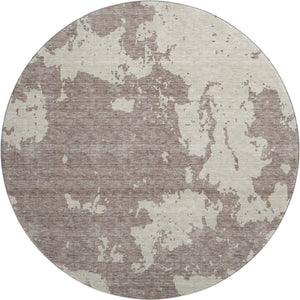 HomeRoots 8' Stylish Taupe and Beige Abstract Washable Round Rug with UV Protection for High-Traffic Areas 671339