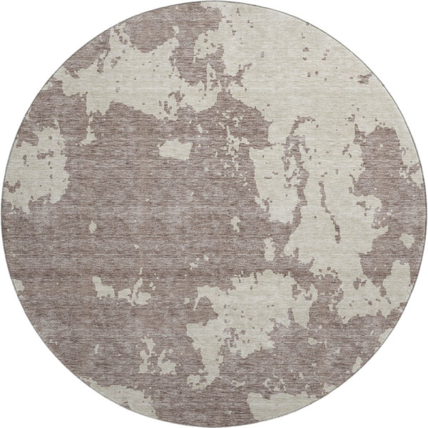 HomeRoots 8' Stylish Taupe and Beige Abstract Washable Round Rug with UV Protection for High-Traffic Areas 671339