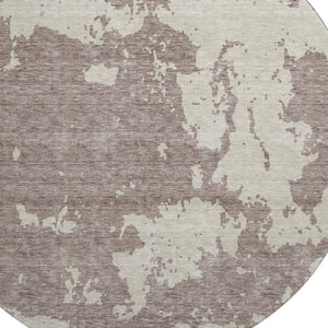 HomeRoots 8' Stylish Taupe and Beige Abstract Washable Round Rug with UV Protection for High-Traffic Areas 671339