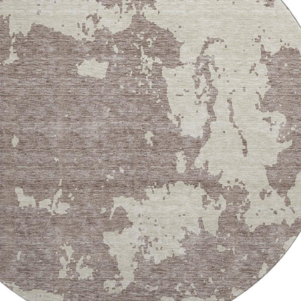 HomeRoots 8' Stylish Taupe and Beige Abstract Washable Round Rug with UV Protection for High-Traffic Areas 671339