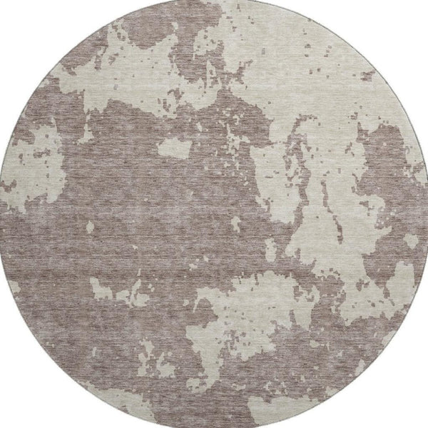 HomeRoots 8' Stylish Taupe and Beige Abstract Washable Round Rug with UV Protection for High-Traffic Areas 671339