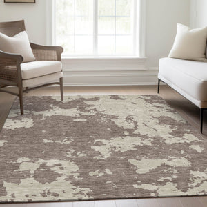 HomeRoots 10' X 14' Taupe And Beige Abstract Washable Area Rug - UV Protected, Stain Resistant, Stylish Comfort 671342