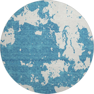 HomeRoots 8' Teal and Ivory Abstract Round Rug - Stylish, Durable, Stain-Resistant with UV Protection for Homes 671345