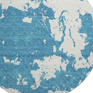 HomeRoots 8' Teal and Ivory Abstract Round Rug - Stylish, Durable, Stain-Resistant with UV Protection for Homes 671345