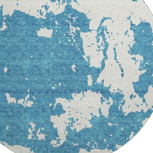 HomeRoots 8' Teal and Ivory Abstract Round Rug - Stylish, Durable, Stain-Resistant with UV Protection for Homes 671345