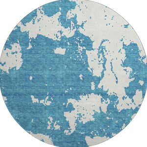 HomeRoots 8' Teal and Ivory Abstract Round Rug - Stylish, Durable, Stain-Resistant with UV Protection for Homes 671345