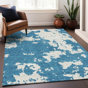 HomeRoots 10' X 14' Teal and Ivory Abstract Area Rug – Washable, Stain-Resistant, UV-Protected for Modern Homes 671348