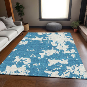HomeRoots 10' X 14' Teal and Ivory Abstract Area Rug – Washable, Stain-Resistant, UV-Protected for Modern Homes 671348