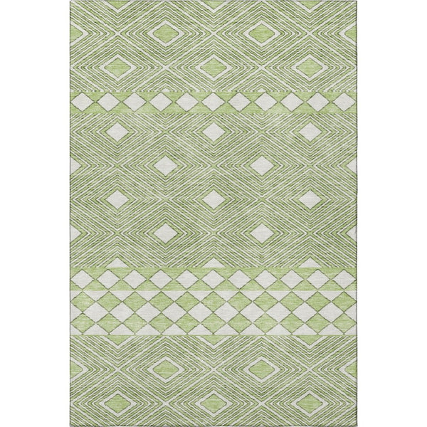 HomeRoots 5' X 8' Artichoke Green Geometric Area Rug - Washable, UV Protected, Stylish for Family Rooms & More! 671350