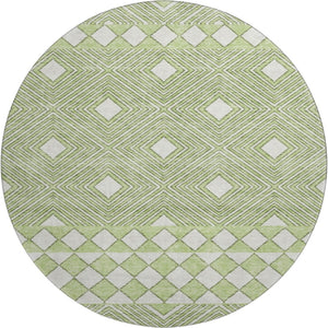 HomeRoots 8' Artichoke Green & Ivory Geometric Round Rug - Washable, UV Protected, Perfect for High-Traffic Areas 671351